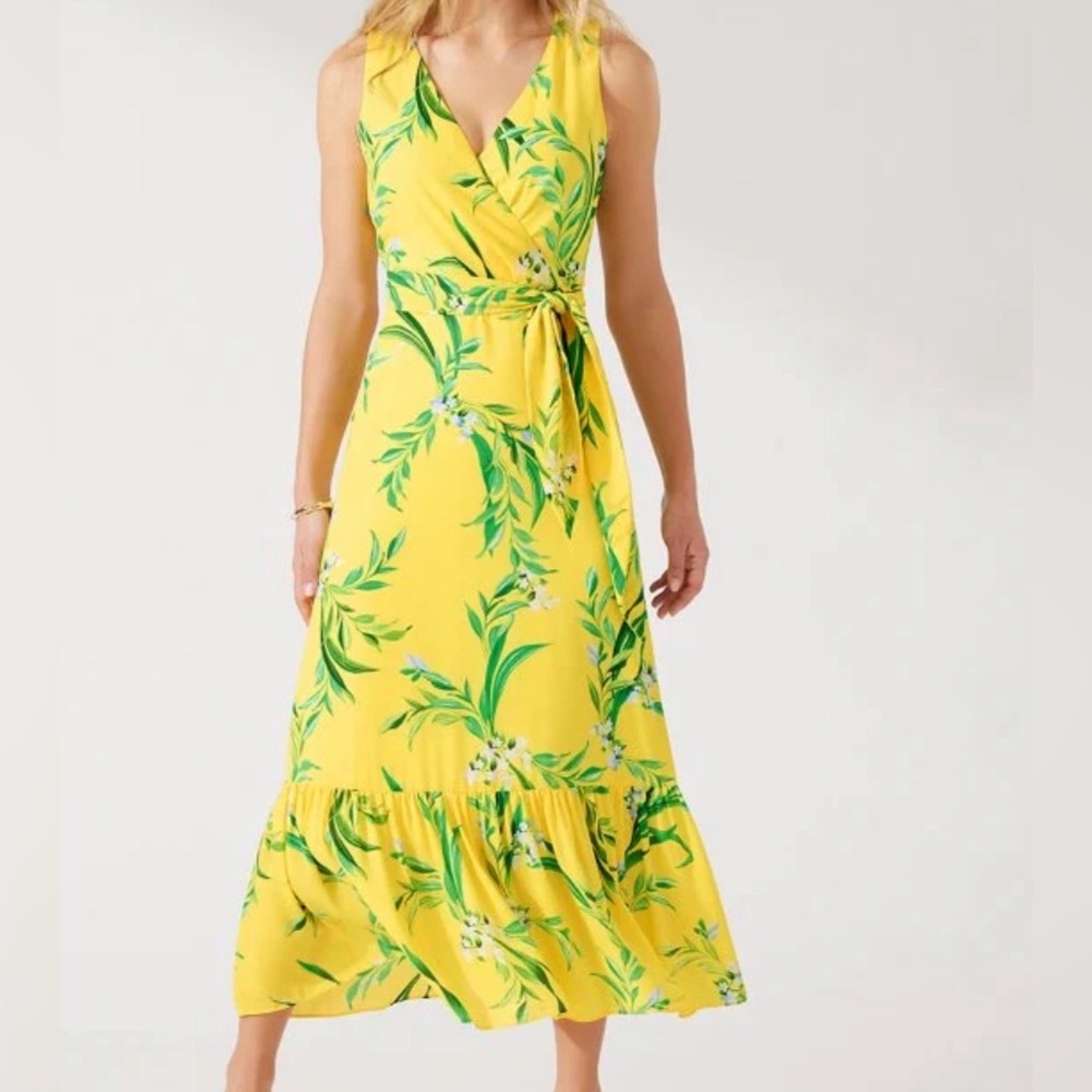 Tommy Bahama Yellow Floral Glow Tie Maxi Dress